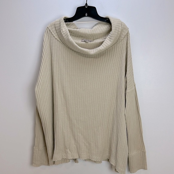Free People Stone Cold Juicy Long Sleeve Waffle Knit Top L Oversized Cowl Neck - Picture 15 of 16